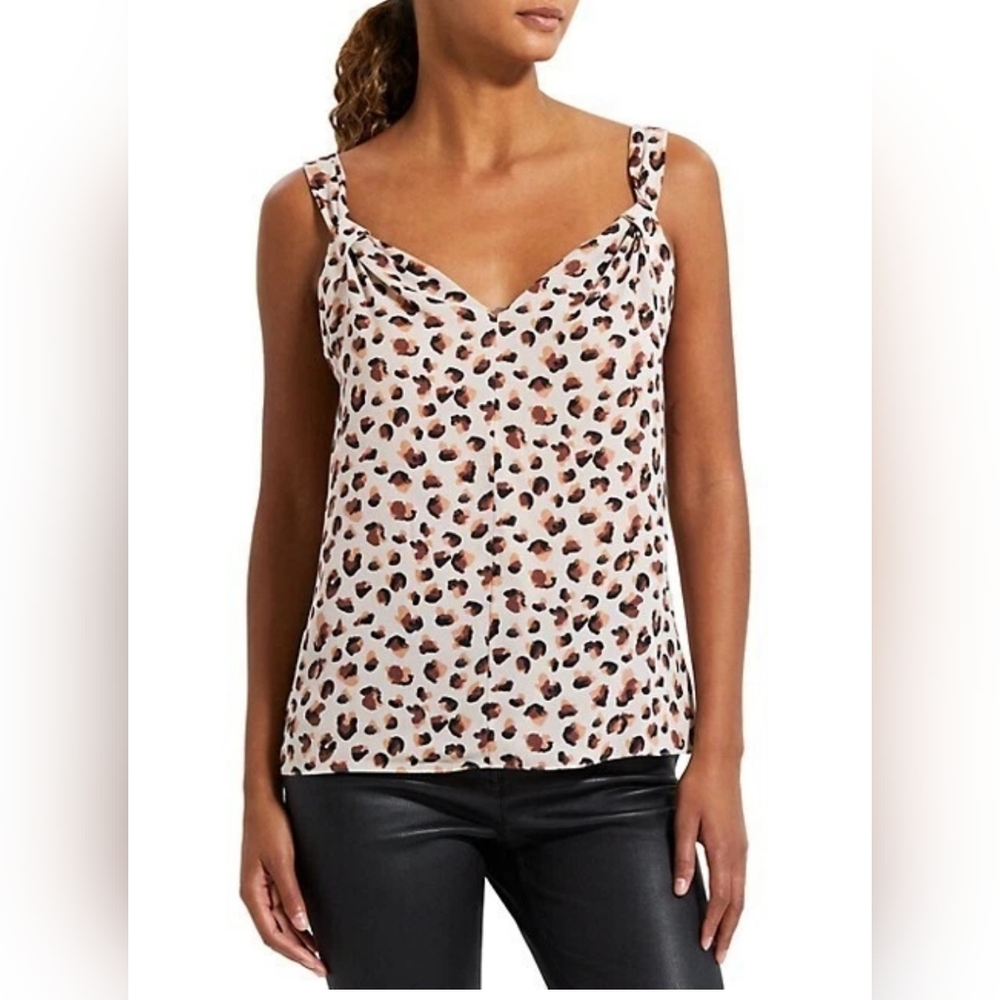 Theory Draped Sleeveless Animal Print Leopard Print Silk Top Women Size S